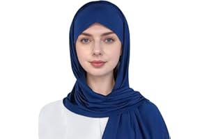Instant Jersey Hijab Scarf for Women with Rhinestones, Pre-sewn Non-See Through Hijabs Muslim Headscarves