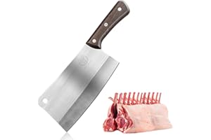 Meat Cleaver Knife - 7'' Butcher Knife Meat Chopper Bone Cutting Knife - Heavy Duty Blade Meat Knife 7Cr17Mov German HC Stain