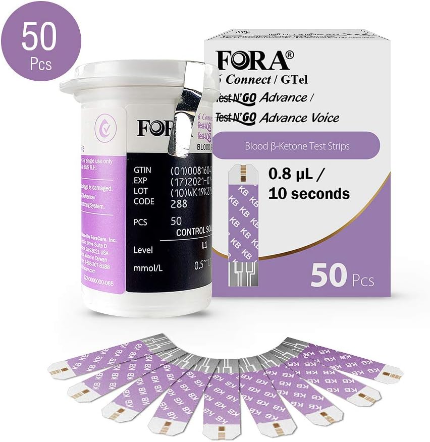 FORA 6 Connect 50 Blood Ketone Test Strips, Ideal for Keto Diet and Low Carb Weight Loss: Health & Personal Care