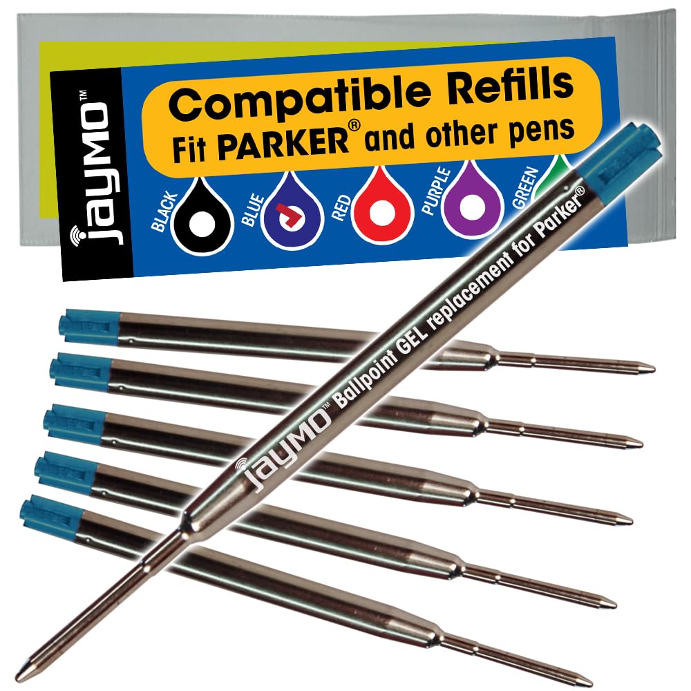Jaymo Replacement for Parker 30526PP - Measures 3.875 in / 98 mm Long - G2 Gel Ballpoint Pen Refill - 6 Blue