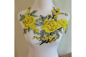 ZALALAA 2pcs Flowers Embroidered Patch Sticker for Clothing Jacket Jeans Lace Applique DIY Clothes Decorations Fabric Patches (Color A Yellow)