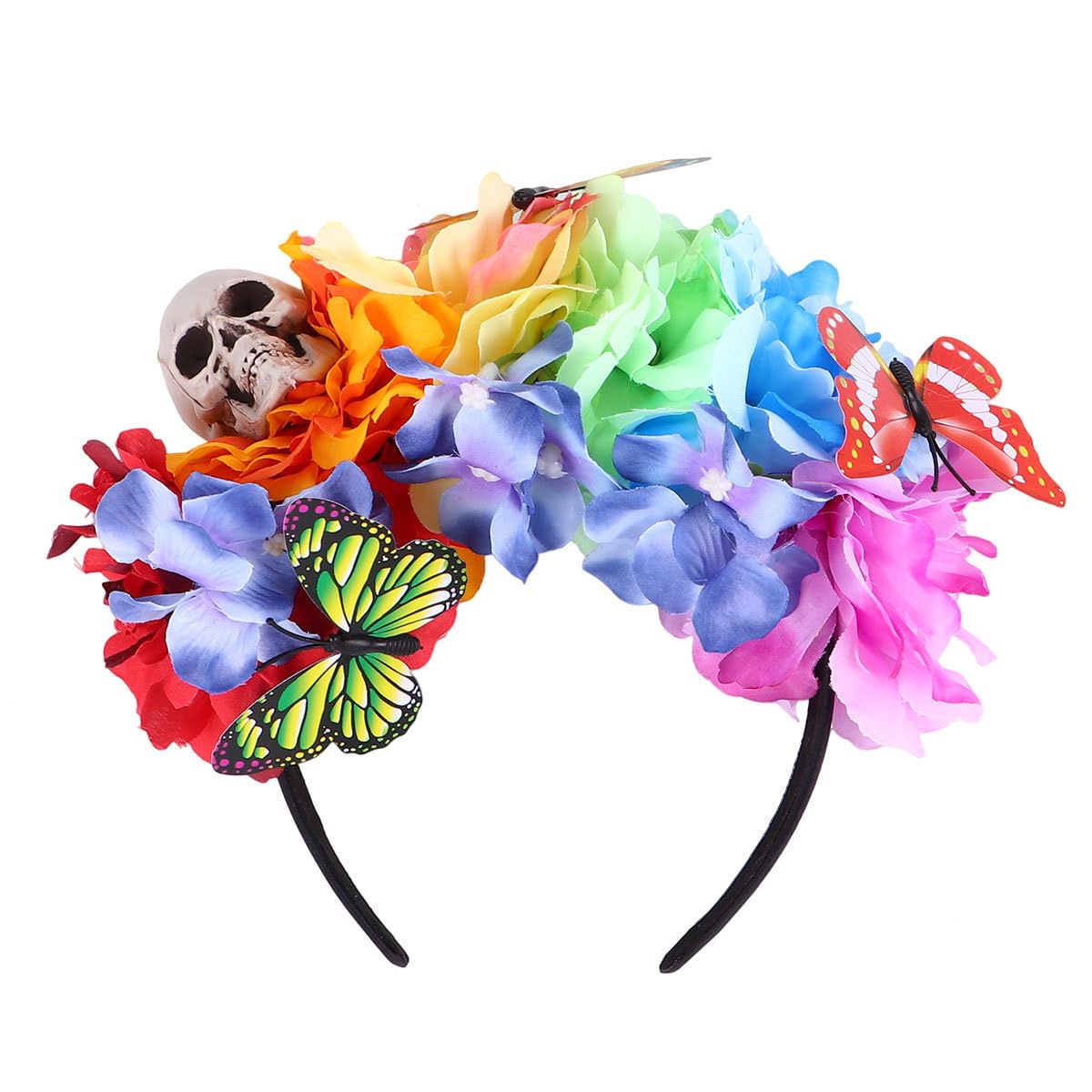 Lurrose Halloween Flower Crown Headband Gothic Skull Flower Crown Headband Day of the Dead Hair Accessories for Women Girls