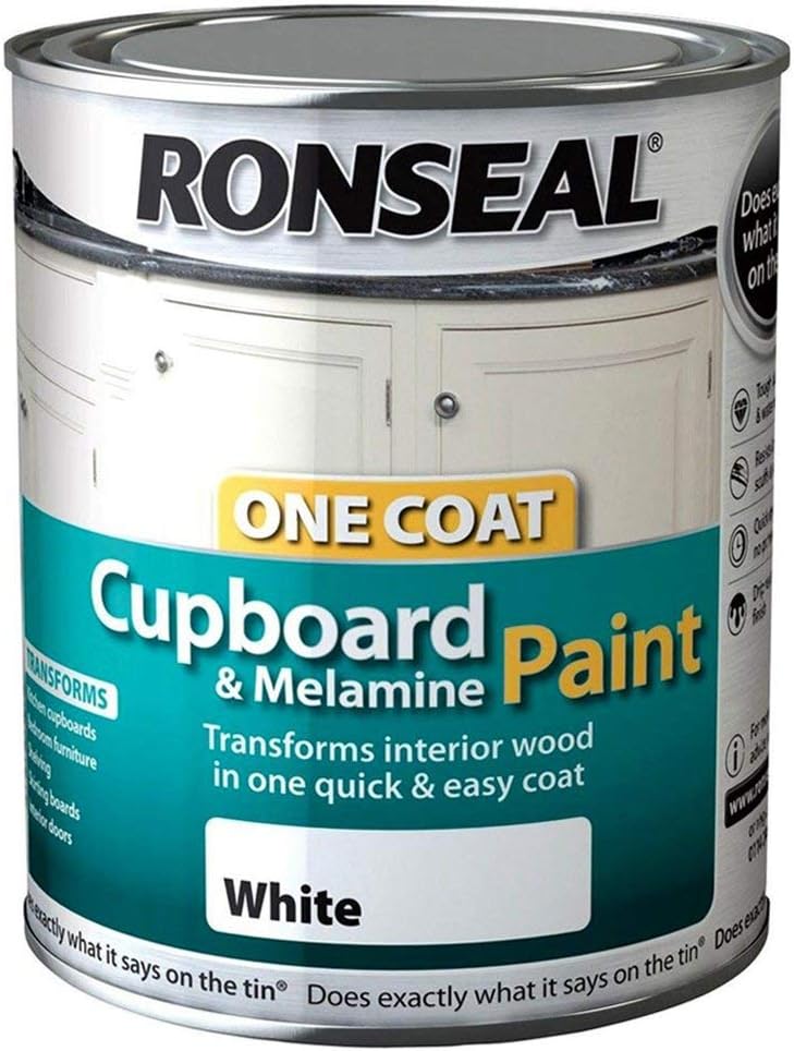 Ronseal One Coat Cupboard Melamine & MDF Paint White Gloss 750ml, 750 ml (Pack of 1)