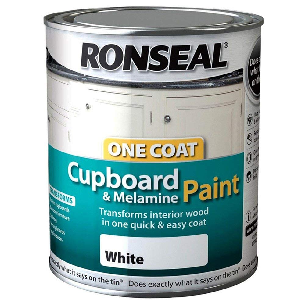 Ronseal One Coat Cupboard Melamine & MDF Paint White Gloss 750ml
