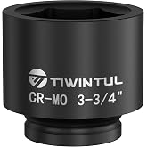 TIWINTUL 3-3/4" Impact Socket 1" Drive, Deep 6 Point CR-MO for Mining Truck | ANSI Certified, Heavy Duty Socket, Single Axle Nut Socket for Oilfield &amp; Wind Turbine Flange Bolts, Railway &amp; Port Equipment