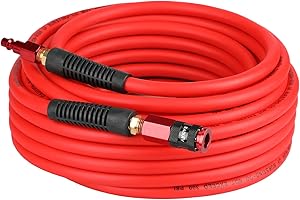 EADUTY Hybrid Air Hose 1/4 In. x 50 ft, Lightweight, Flexible, Durable Air Compressor Hose with Aluminum Universal Quick Coupler and Industrial Plug, Red