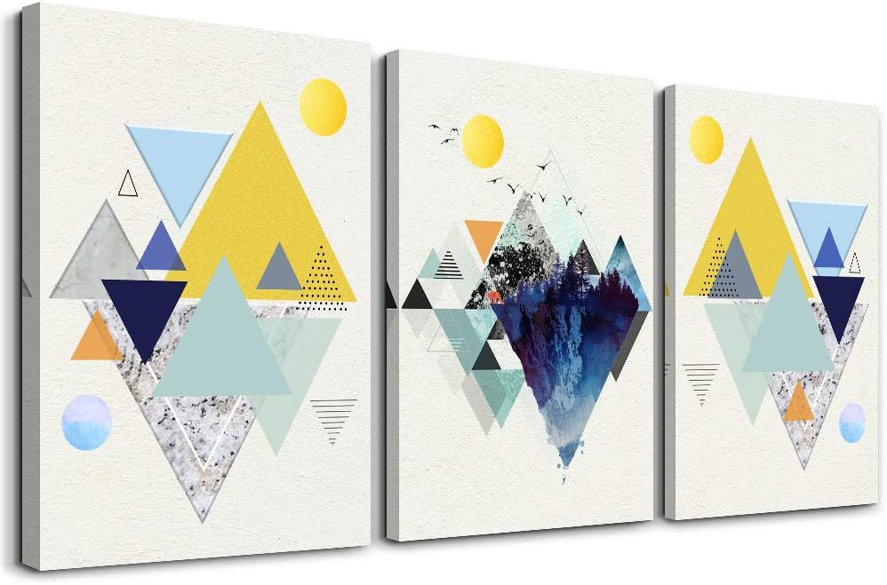 Abstract Mountain in Daytime Canvas Prints Wall Art Paintings golden abstract geometry Wall Artworks Pictures for Living Room Bedroom Decoration, 3 Panels Home office bathroom Wall decor posters