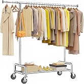 Raybee 75" Wide Clothes Rack with 4 Extra Hooks Heavy Duty Clothes Rack | 450LBS Capacity Adjustable Rolling Clothing Racks with Wheels Lockable Metal Garment Racks for Bedroom Closet Laundry Room