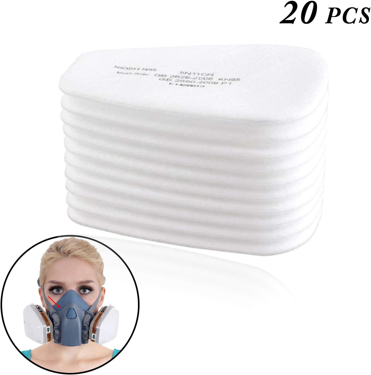 20Pcs Replacement Fitting Respirator Paint Spraying Dust Gas 6200 7502 - Protective Filter Replacement Part,Particulate Filter Compatible with 5p71, Installed on 501 Filter Retainer Use