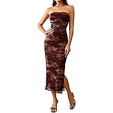 Milumia Women's 2026 Summer Floral Strapeless Tube Top Dresses Side Slit Wedding Guest Bodycon Maxi Dress