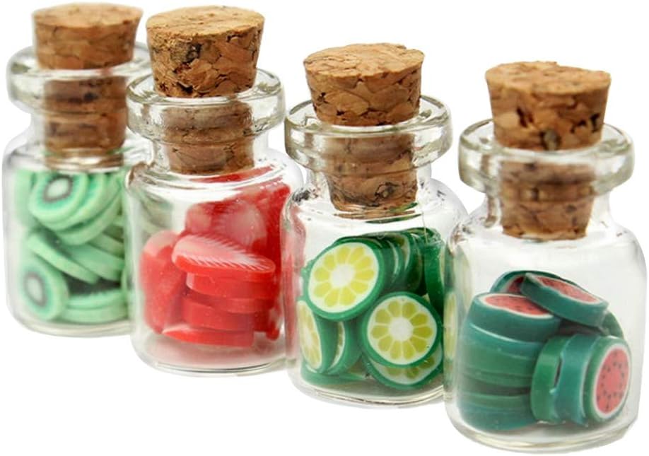 nuiOOui131-Dollhouse Scene Decor,4Pcs/Set 1/12 Dollhouse Miniature Simulated Fruit Pieces Can Bottles Home Decor - Random Color