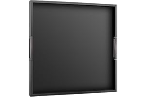 Joy&Grace Large Square Ottoman Tray for Living Room and Coffee Table Decorative Acacia Wood Serving Tray with Handles for Bre