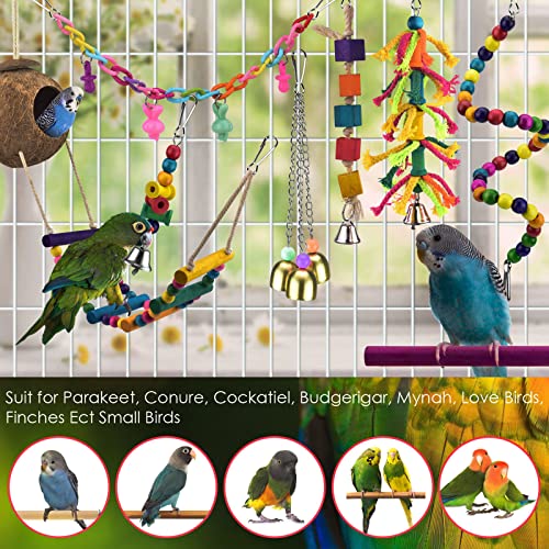 KATUMO Bird Toys, Natural Coconut Bird House with Colorful Ladder