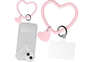 Naiadiy Silicone Heart Loop Lanyard, Universal Phone Case Strap with Key Chain Holder - Sakura Pink