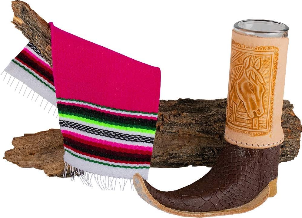 Mexican Artisan Leather Texan Boot Shot Glass Mini Size by El Paso Designs (Tribal Boot, 1)