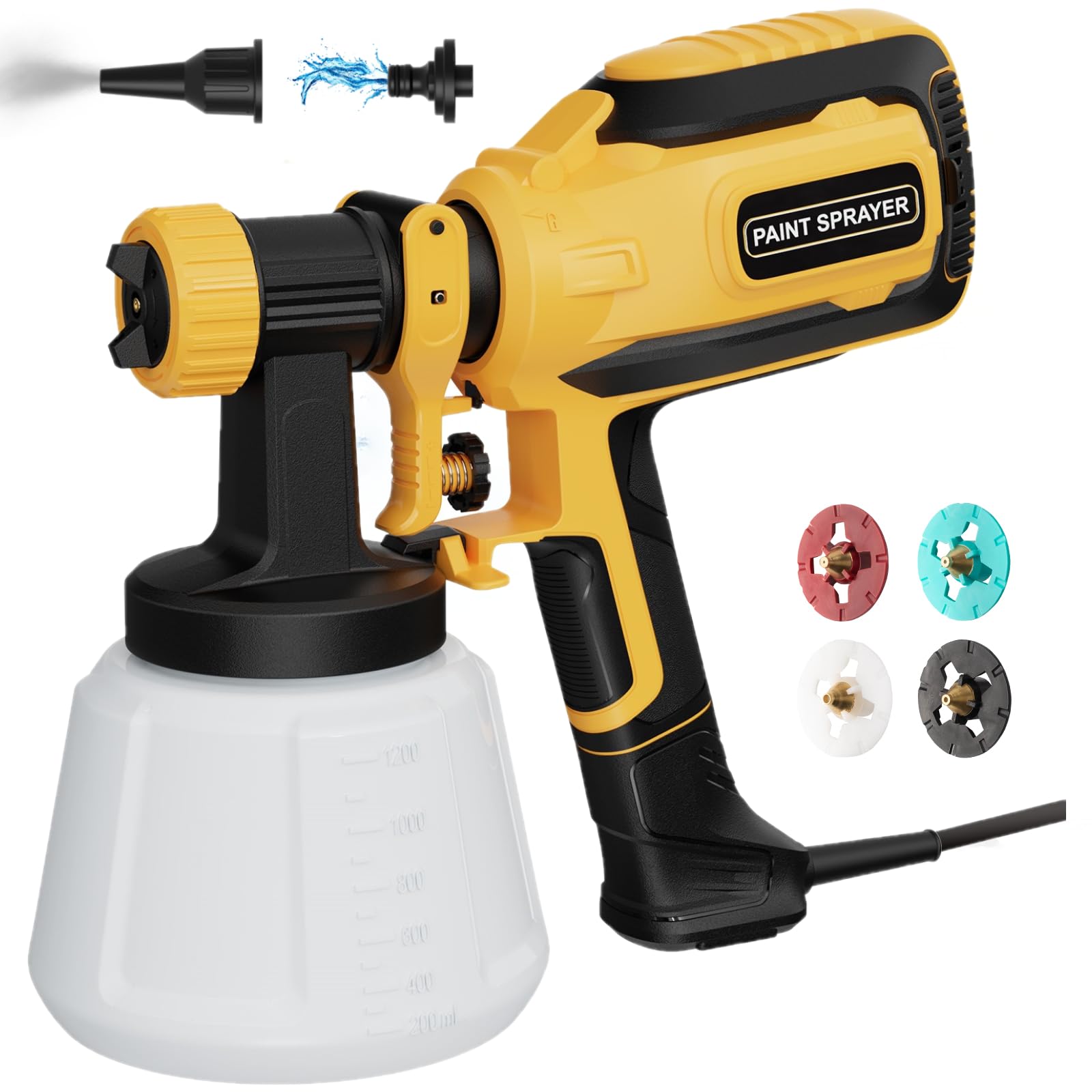 Photo 1 of Paint-Sprayer, 700W HVLP Spray Gun with Cleaning & Blowing Joints, 4 Nozzle Sizes & 3 Spray Patterns, Easy to Clean, for Furniture, Cabinets, Decks, Walls, Doors, DIY Projects, etc.