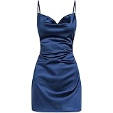 ZAFUL Women's Satin Sleeveless Spaghetti Strap Mini Dress Sexy Slip Cowl Neck Silky Cocktail Party Dresses