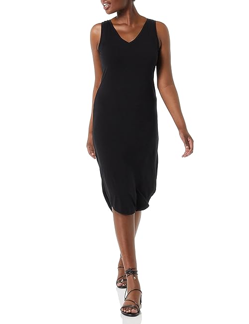 Amazon Essentials Women's Jersey Regular-Fit Sleeveless v-Neck Midi Dress (Previously Daily Ritual), Black, Small