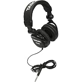 TASCAM TH-02 Professional Studio Monitor Headphones, Wired, Over Ear &mdash; for Recording, Podcast, DJ, Music and Guitar, with 1/4 Inch Jack Adapter