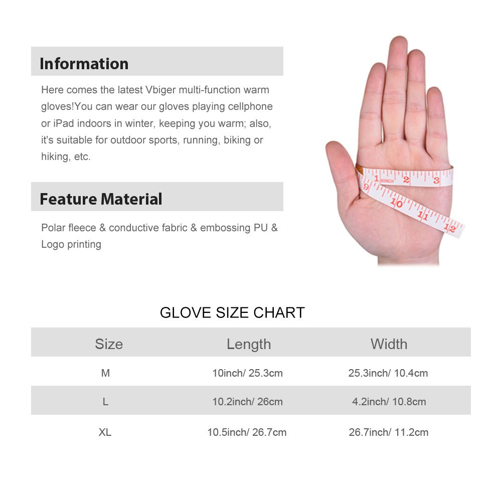 Vbiger Touchscreen Handschuhe Fleece Handschuhe Winterhandschuhe Warme Handschuhe Sporthandschuhe, Schwarz, XL