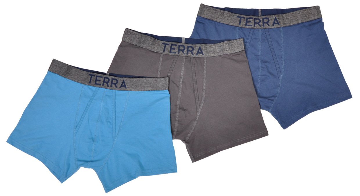 Terra Men\'s Cotton Classic Stretch Boxer Brief, Assorted Underwear, 3-Pack, Black/Grey Light Blue/Grey Dark Blue/Grey, X-Large