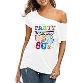 80s Outfit for Women 80's Retro Theme Party Shirts Vintage Disco Outfits 1980s Clothes 90s Neon Off Shoulder Tops