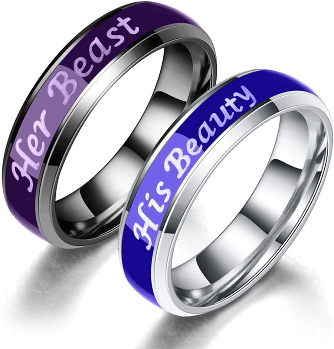Weiss Why Couples Mood Engagement Rings, His Beauty Her Beast Titanium Steel Wedding Bands, Anniversary Promise Ring for Women Men