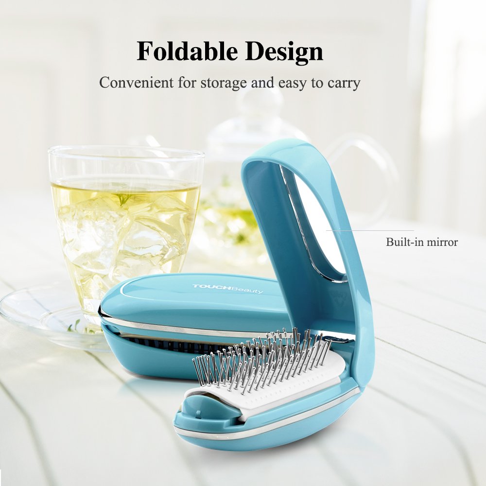 TOUCHBeauty Detangling Hair Brush Foldable Magic Hair Styling Comb for Women Vibration Scalp Massagers Hair Detangler Brush Anti-static built-in Mirror, Perfect Hair Scalp Treatments AS-1178