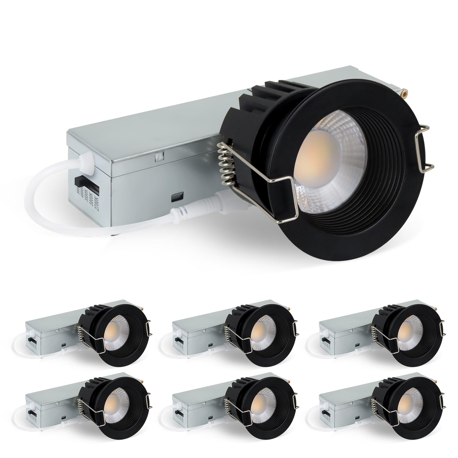 Photo 1 of zouzai 6 Pack 2 Inch 5CCT LED anit- Glare Down Light with Junction Box, 2700K/3000K/3500K/4000K/5000K Selectable, LED spot, Dimmable - ETL and Energy Star Certified (Black, 2 inch ?6 Pack?)