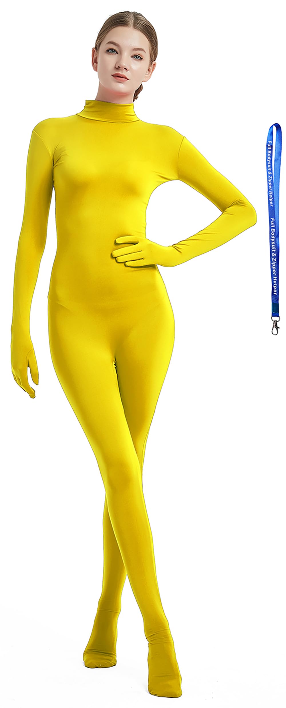 Photo 1 of Full Bodysuit With Zipper Helper Womens Costume Without Hood Spandex Stretch Zentai Unitard Body Suit (Medium, Yellow)