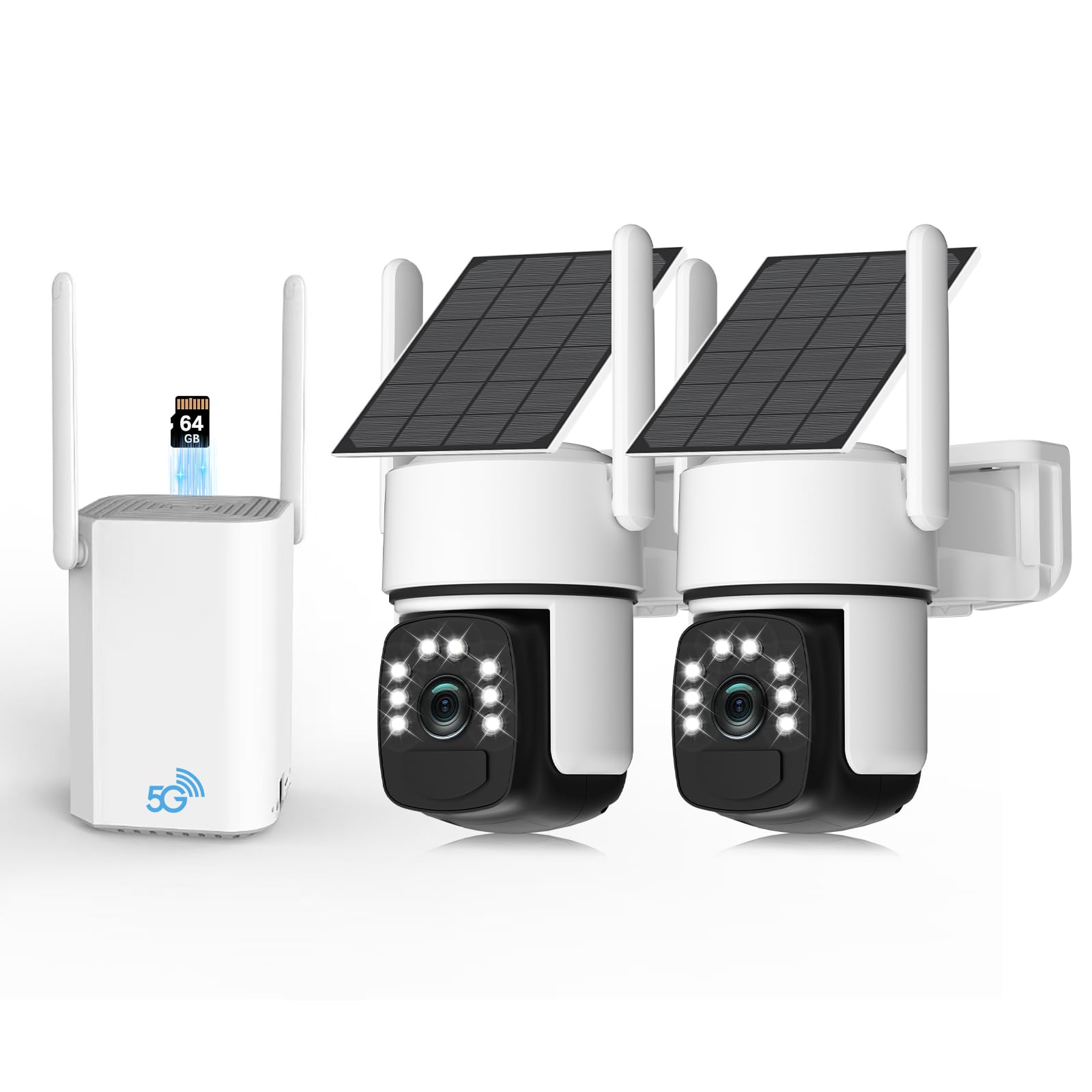 Photo 1 of Solar Security Cameras Wireless Outdoor,2 Cam-Kit,Solar-Powered,No Subscription,Home Security Cameras System with 4MP Color Night Vision,Auto Tracking,Spotlight & Siren,64GB Memory Card, 2.4 & 5G WiFi