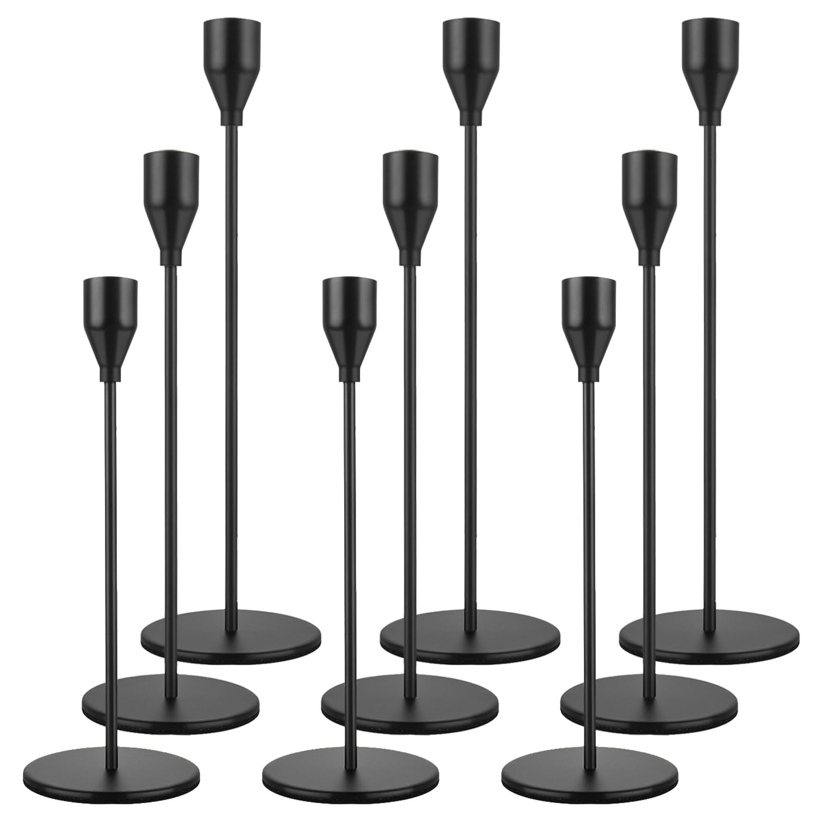 AHAQU Set of 9 Black Candle Holders, Metal Candlestick Holders for Taper Candle, Tall Candle Stand Fits 3/4 inch Thick Candle for Wedding, Candlelight Dinner, Fireplaces, Banquet Decoration