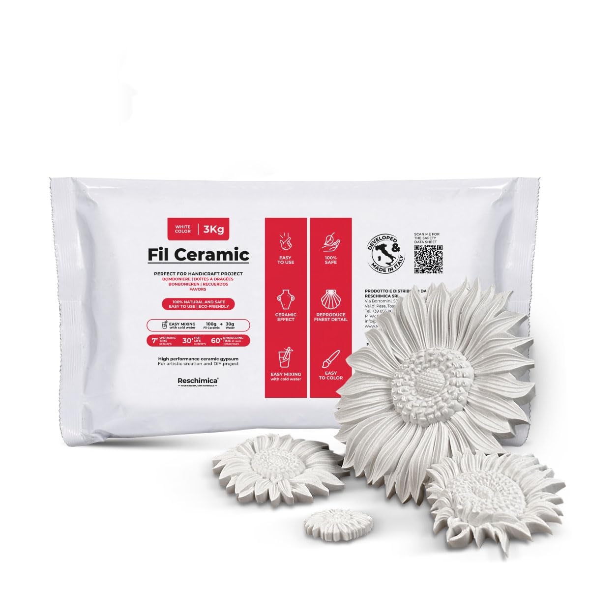 Non-Toxic Casting Plaster Powder, Air-Drying, Odorless Ceramic Plaster, for DIY Projects & Creative Crafts, White, Easy to Use (White, 3 kg)