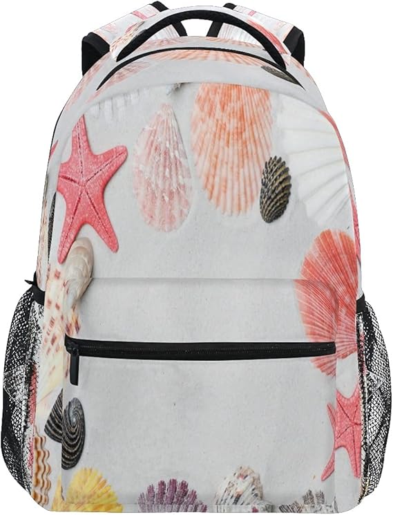 School Backpack Seashells On Sand Beach Teens Girls Boys Schoolbag