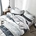 OREISE Duvet Cover Set King Size 100% Cotton Soft Bedding Set Gray Blue White Printed Striped Style,3Piece (1 Duvet Cover + 2 Pillowcase),Comfortable Luxurious