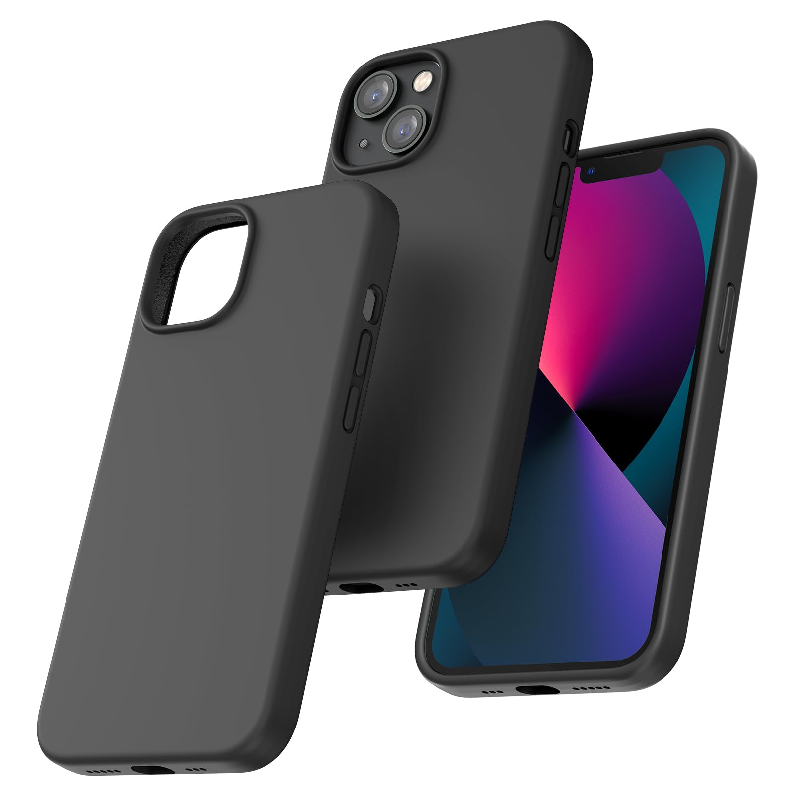 TOCOL Silicone for iPhone 13 Case 6.1-Inch, Liquid Silicone Multi-Color Slim Silky-Soft Touch Anti-Scratch Shockproof Protective Phone Cover, Black