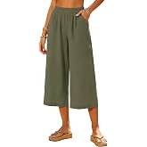 LOMON Women Wide Leg Capri Linen Pants Cropped Summer Lounge Pants Travel | Palazzo Trousers with Pockets