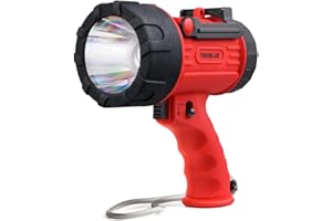 YIERBLUE Rechargeable Spotlight with 800 Lumen LED, IP67 Waterproof Handheld Flashlight Searchlight with Detachable Red Light Filter, Long Running