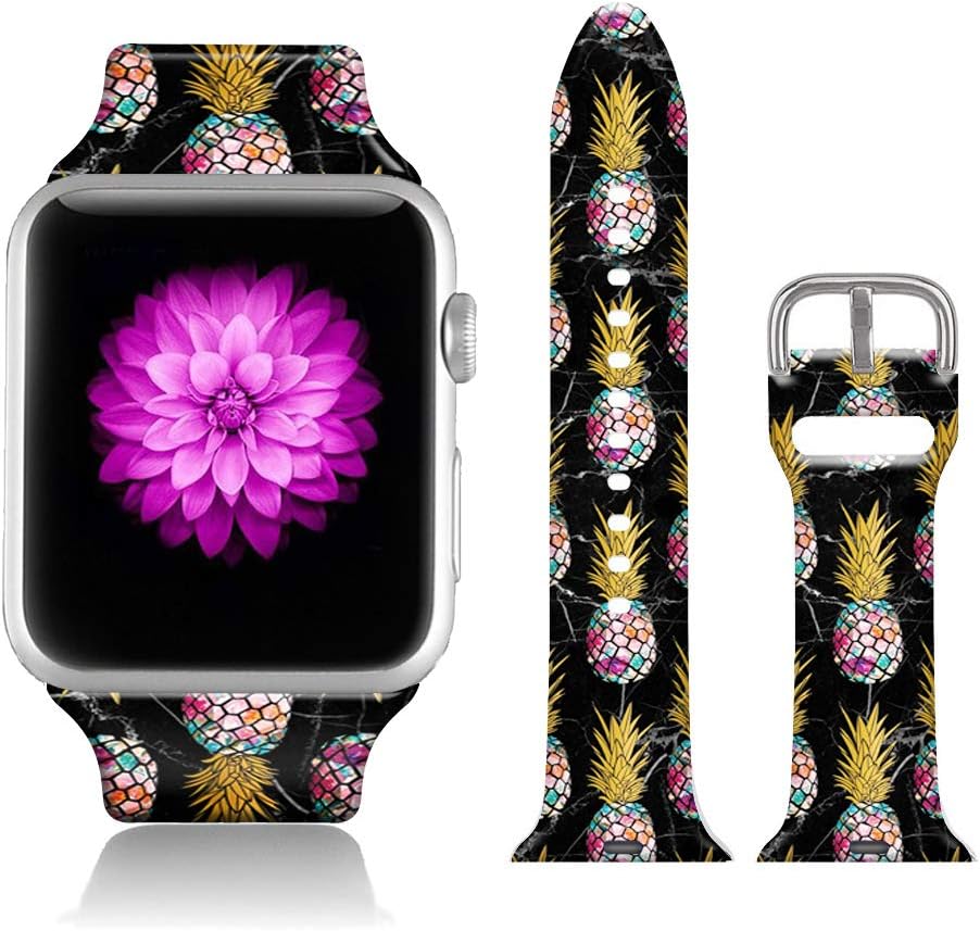 FTFCASE Sport Bands Compatible with iWatch 42mm/44mm Marble Pattern - Pineapple, Flower Printed Soft Silicone Strap Replacement for iWatch 42mm/44mm Series 4/3/2/1 Women Men
