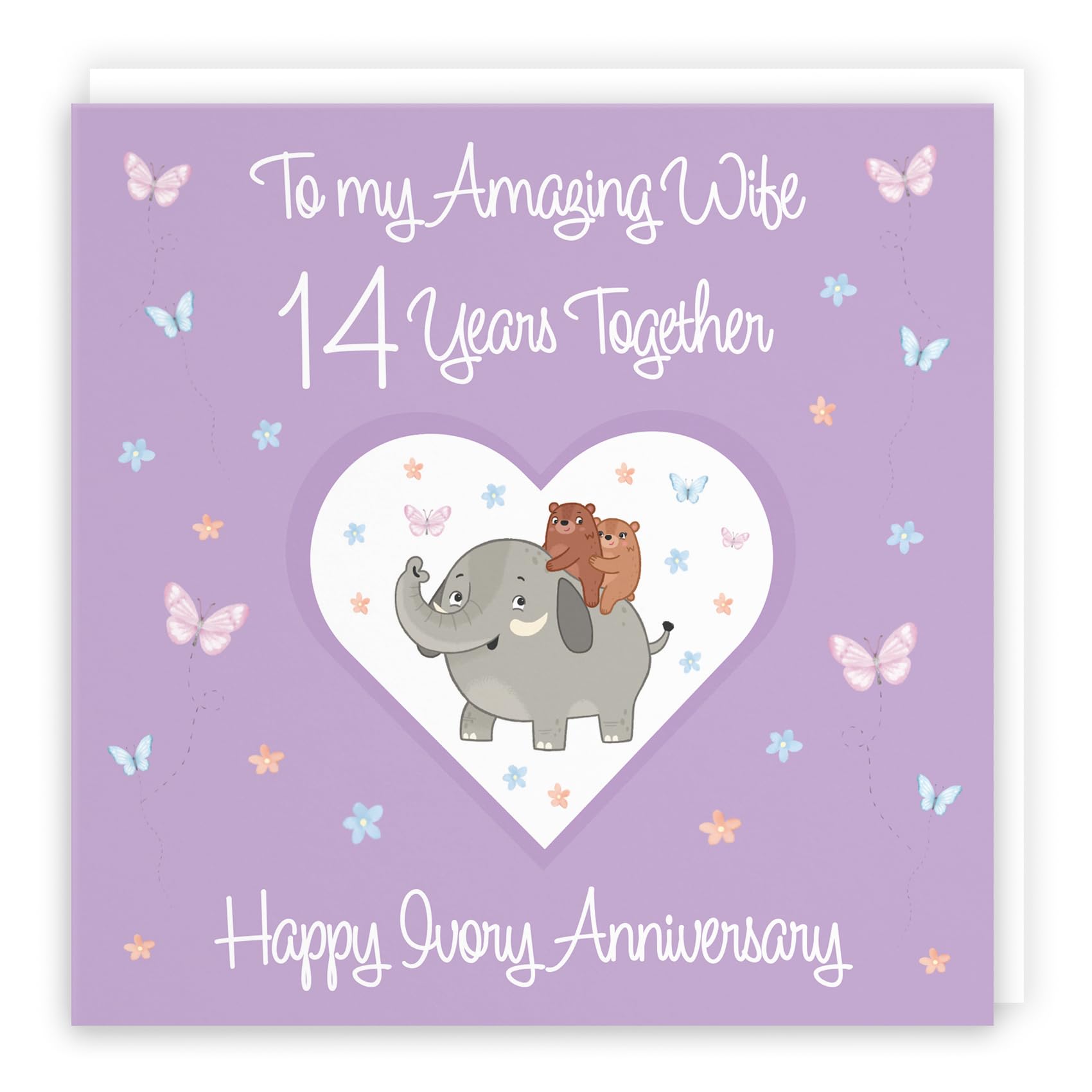 Hunts England - Wife 14th Anniversary Card - 14 Years - Ivory Anniversary - Romantic Meadows - Fun Card - Fourteenth Anniversary Card For Wife — image 1