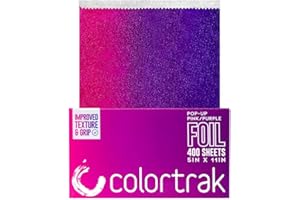 Colortrak Pink/Purple Gradient Pop-up Foil w/Dispenser (400 Count), Pre-cut Sheets, Non-Slip Embossed Texture, 5" x 10.75" Sheets for Hair Foil Coloring and Highlighting Sheet Applications