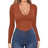 Ekouaer Women Long Sleeve Thermal Shirts Low Cut Basic Tops Slim Fit V Neck Tshirts Lightweight Casual Layering Tees