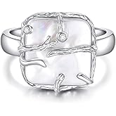 YFN Pearl Ring Sterling Silver Vintage Square Pearl Adjustable Size 7 Ring Minimalist Jewelry Gifts For Women