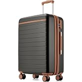 Kono Checked Suitcase 24in Expandable ABS+PC Side Handles luggage Grey | Business Travel Suitcase for 5-7 Days Side Handles &amp; Kick Plates, Double Spinner Silent Wheels