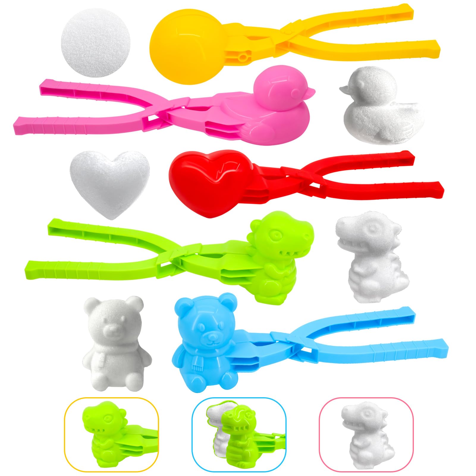 5Pcs Snowball Maker Clips Snow, Duck Rice Mould, Sushi Molds Rice Mold, Outdoor Snow Ball Maker Toy, Reusable Suitable for Adults and Children (Snowball+Love+Duck+Dinosaur+Bear)