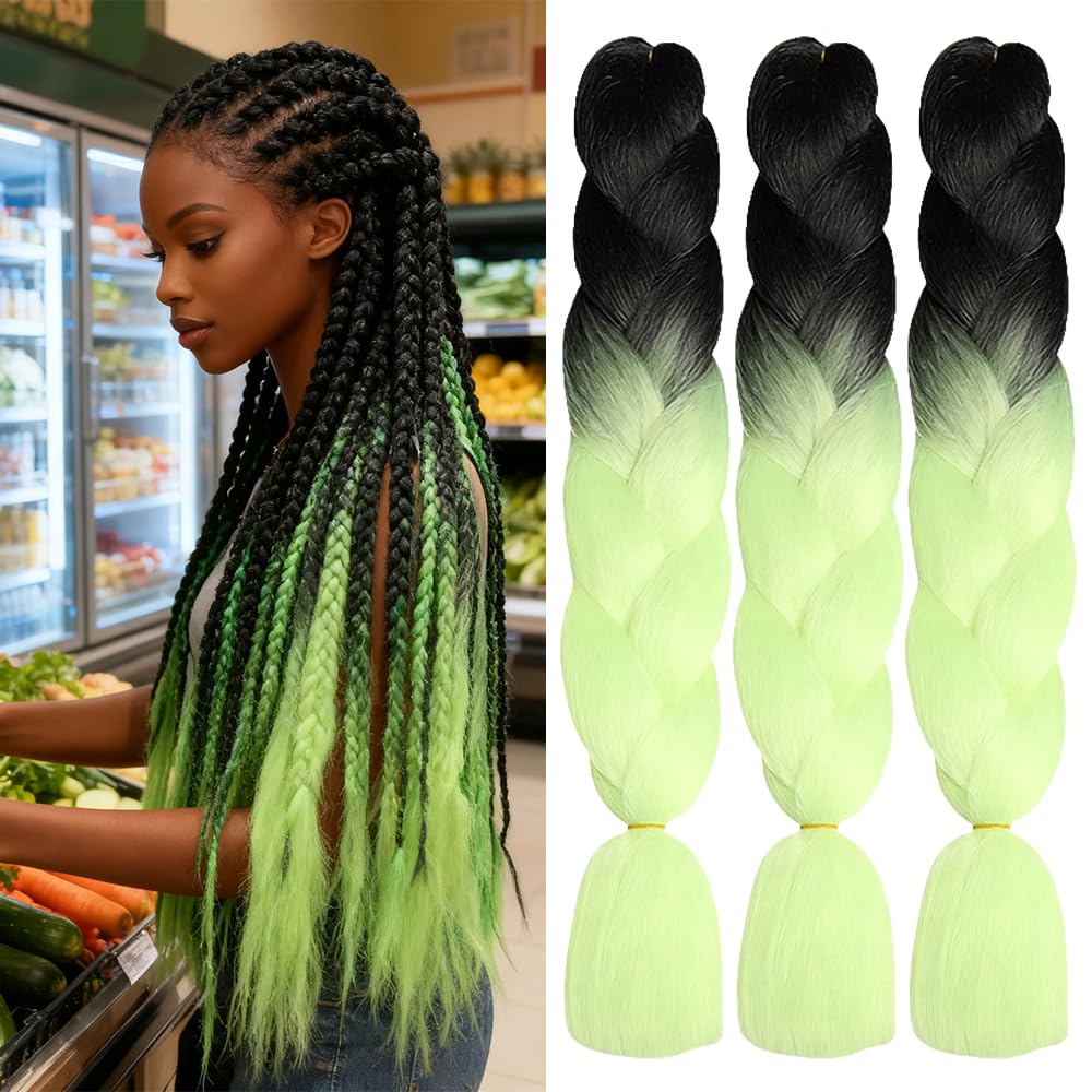 ShowJarlly Box Braid Hair Extensions, 24inch Black/Light Yellow Ombre Jumbo Braid Hair, 3Packs Synthetic Jumbo Braiding Hair Extension Afro Hair Extensions for Braiding Crochet Twist Braid — image 1