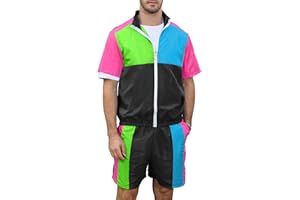 Yisfri Men's 80s 90s Outfit Vintage Windbreaker Jacket Track Suit Disco Outfits Workout Set