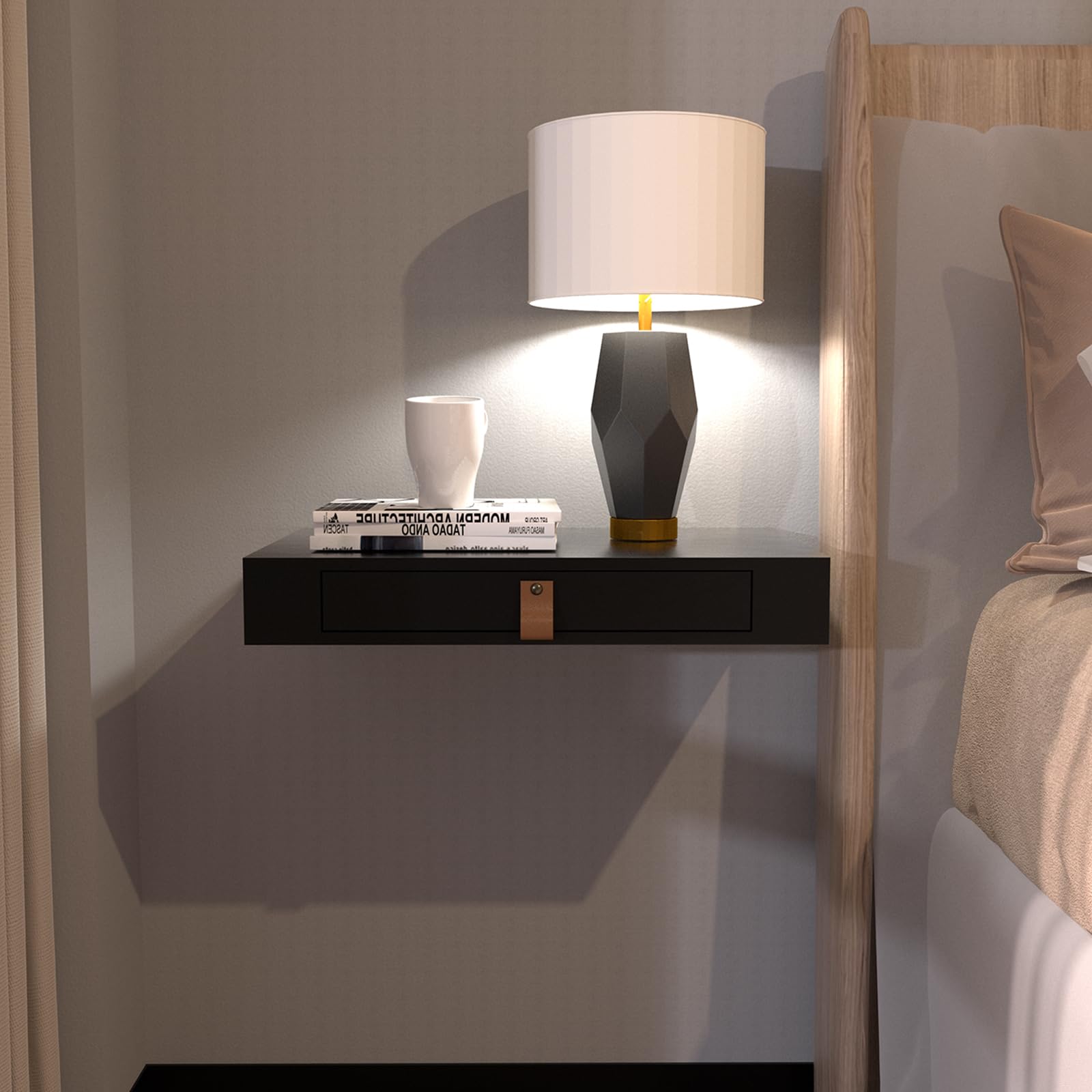 Photo 1 of (used)(incomplete)(sold for parts) Floating Shelf With Drawer - 16" Wall Nightstand for Bedroom, White Storage Shelf