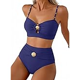 Herseas Women 2 Piece Bikini Sets Seashell Ring Swimsuit High Waisted Cutout 2026 Beach Summer Swim Bathing Suits