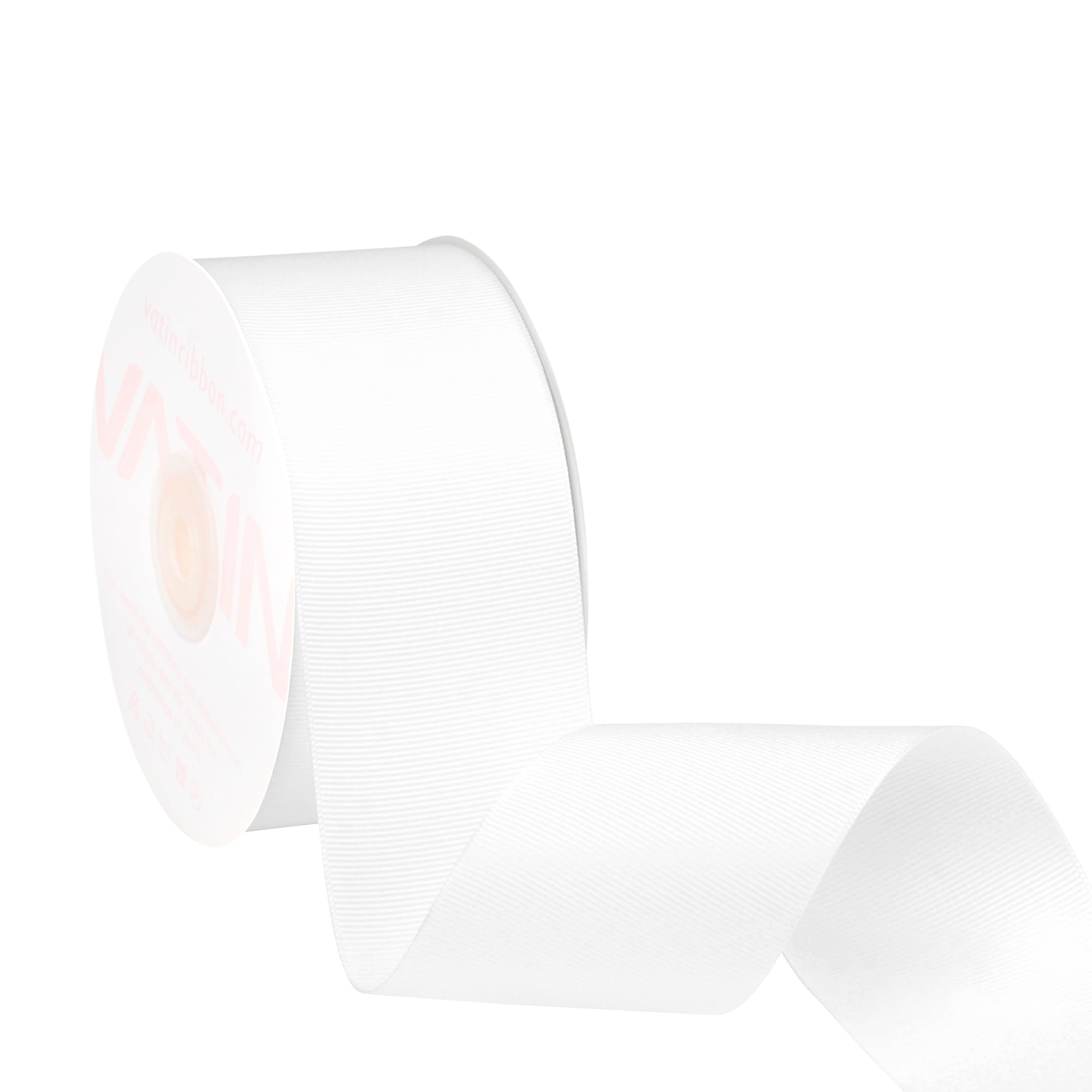 VATIN 50mm Solid White Grosgrain Ribbon Spool -23 Metre, Great for Sewing, Gift Wrapping, Hair Bows, Flower Arranging, Home Decorating